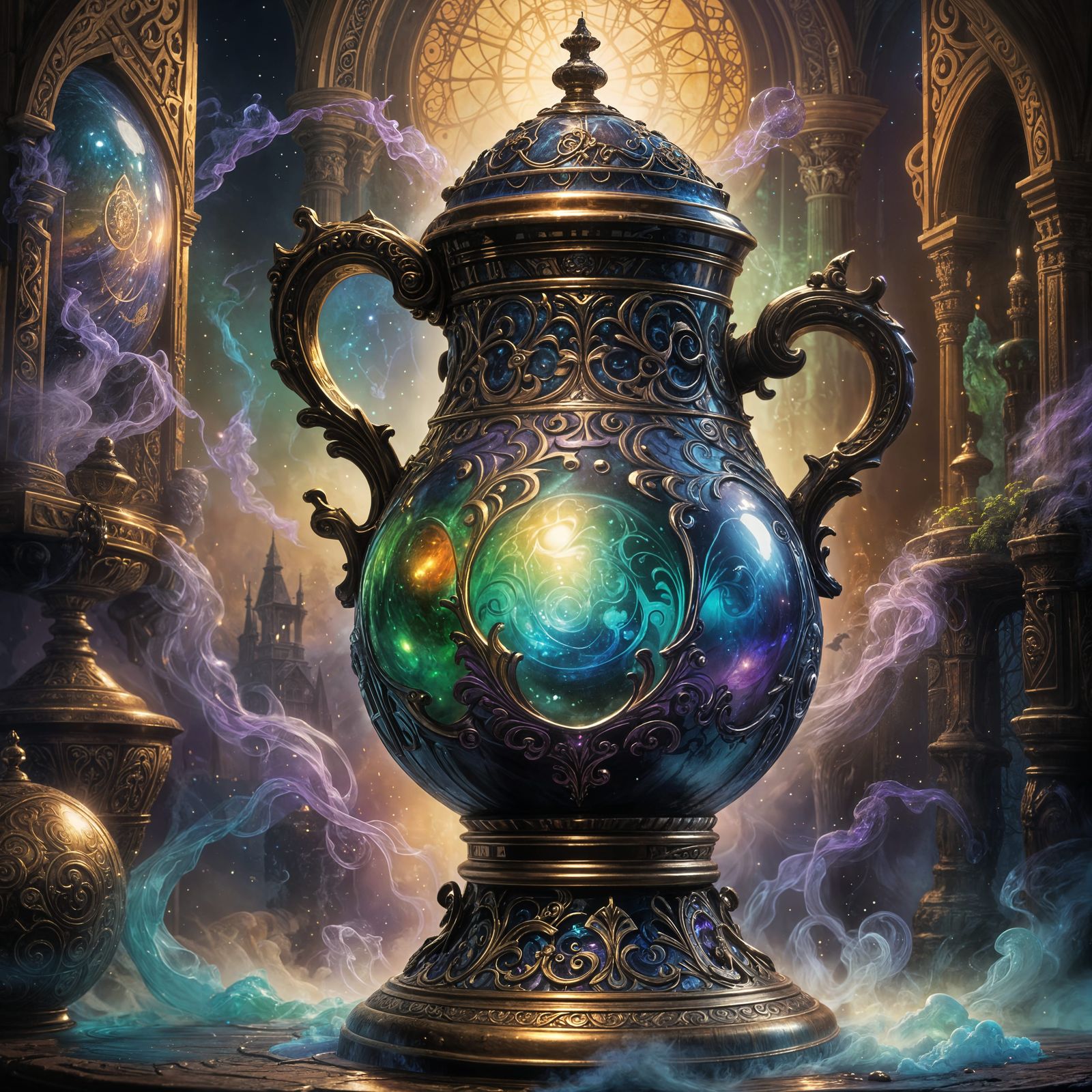 Iridescent Orb on Gothic Tankard: Digital Matte Painting