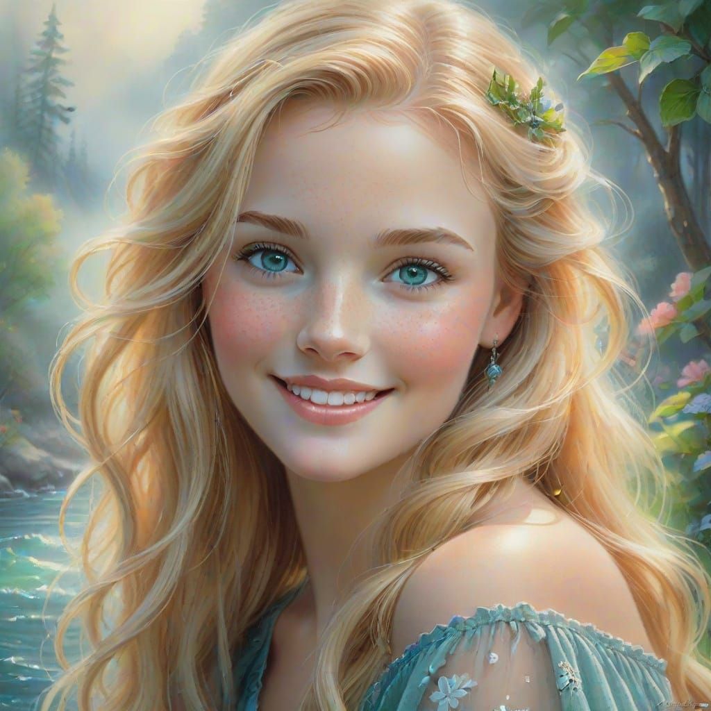 Pencil Sketch of a Beautiful Woman with Freckles