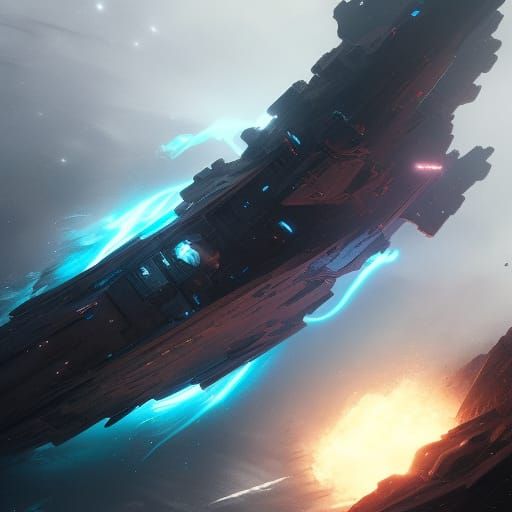 Epic Space Warships in Nebula, Dark Fantasy Art