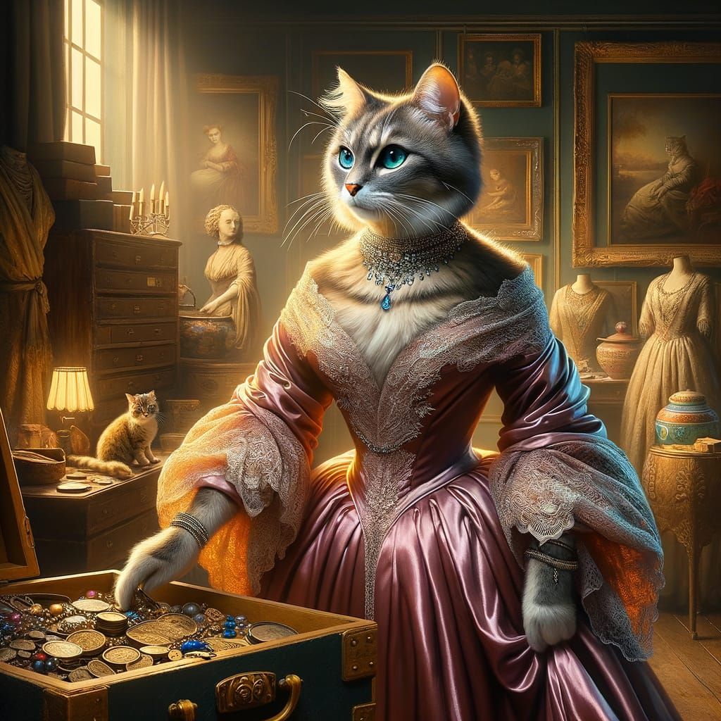 A charismatic lady cat discovers a hidden chamber filled wit...