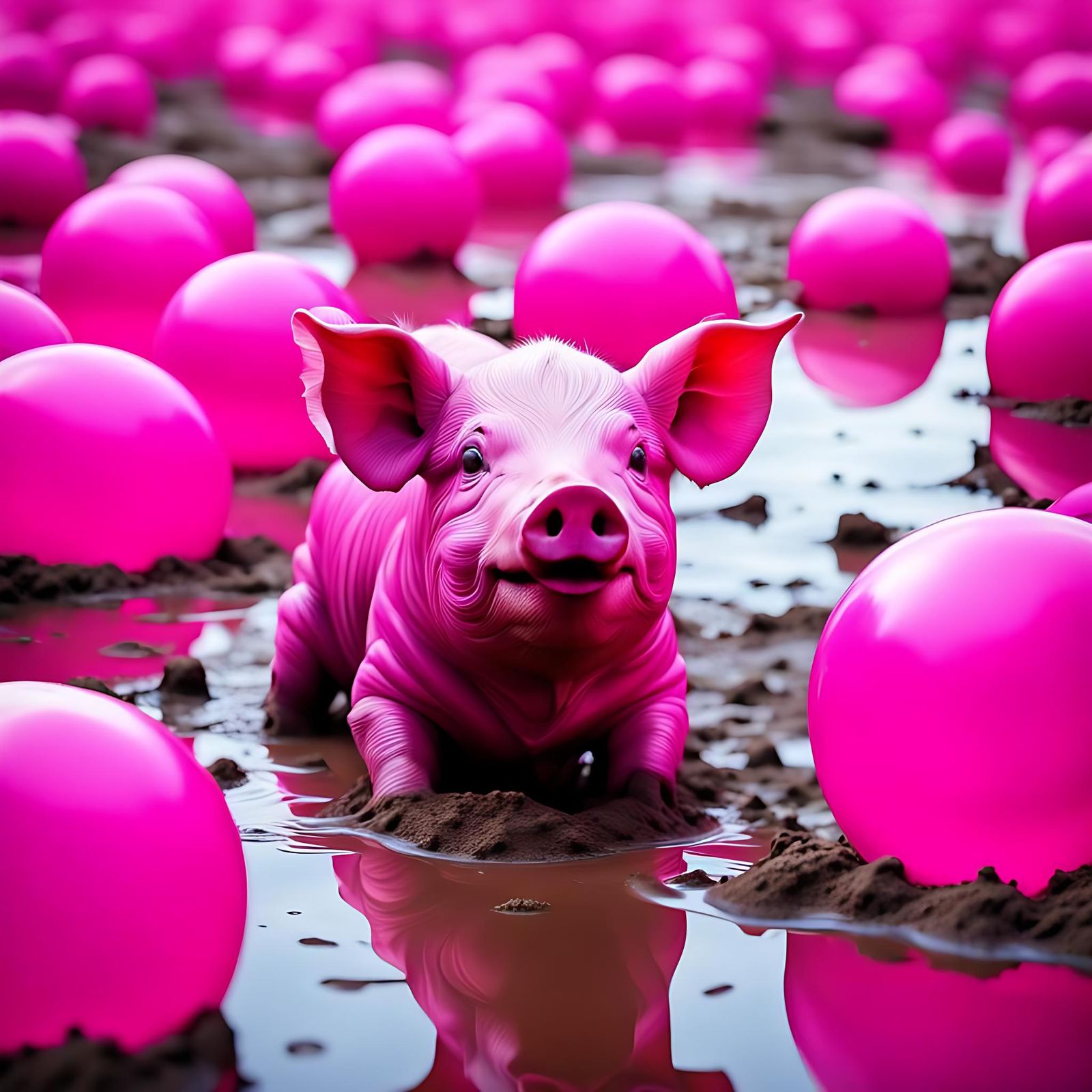 Pink Piglet's Mud Bath: A Cubist Farm Scene