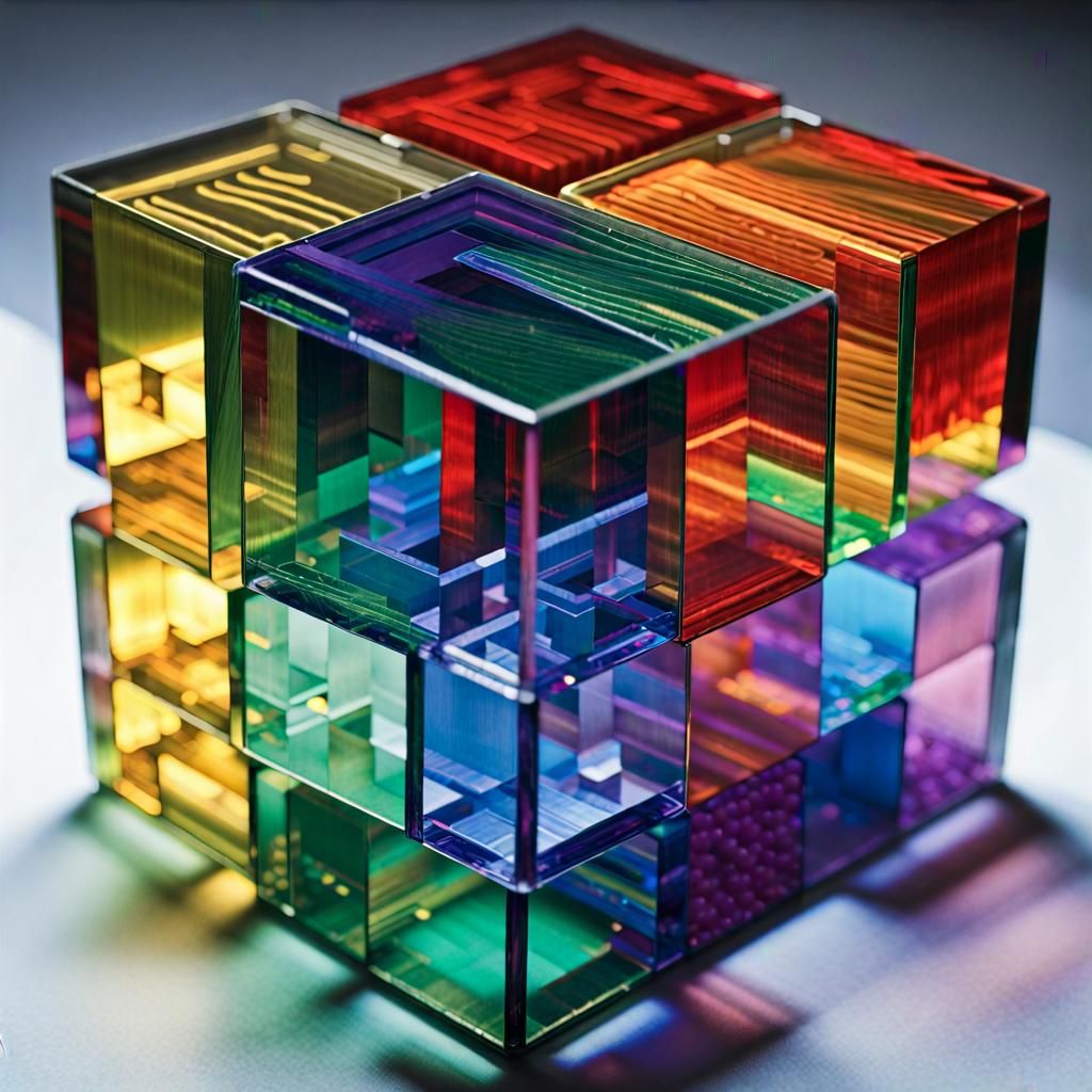 Rainbow Light Beads Inside Invisible Glass Cube