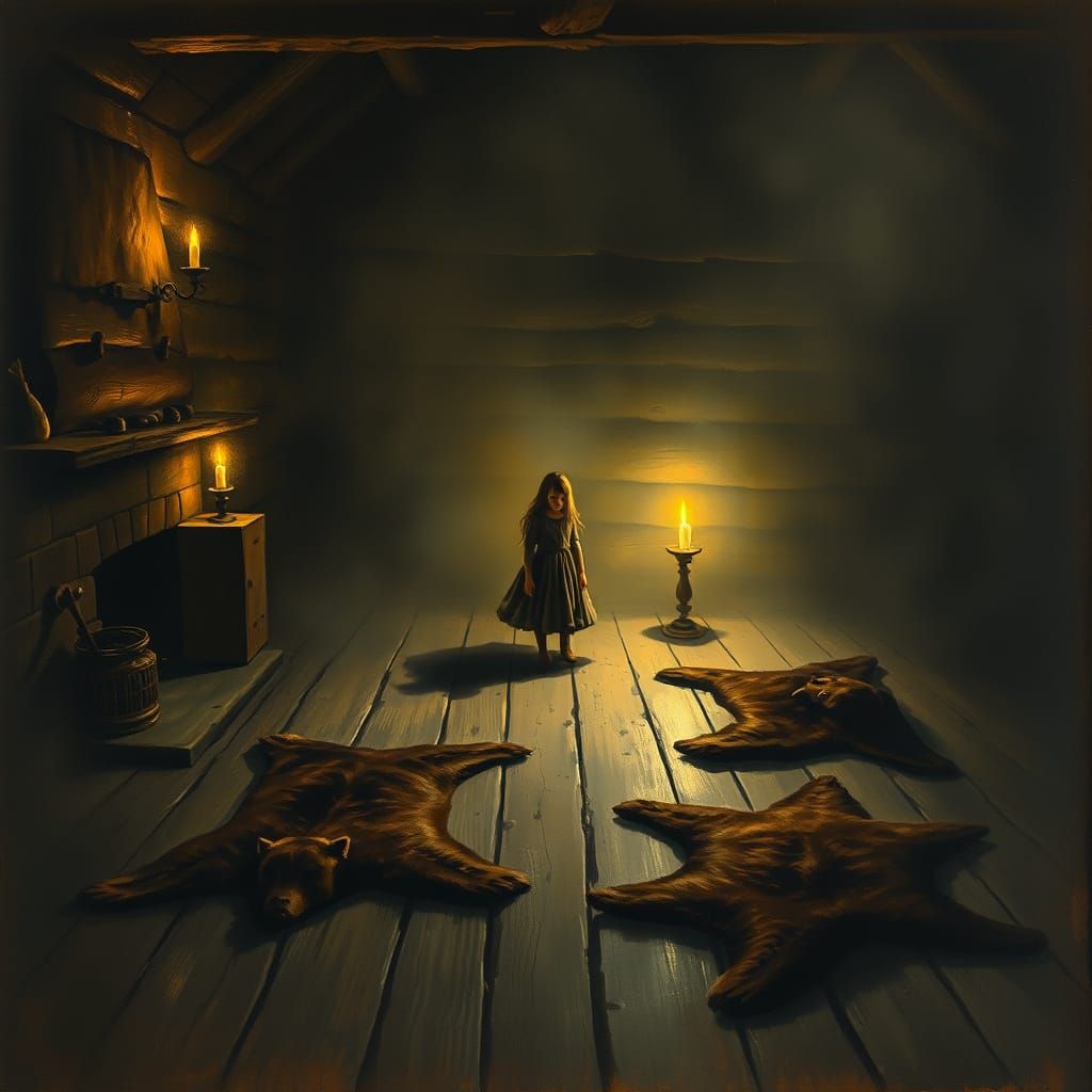 Eerie Cabin Scene in Dark, Moody Style