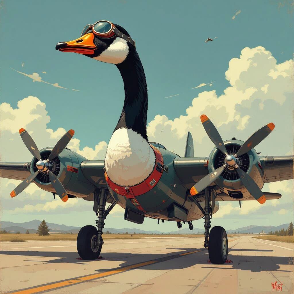 Goose Head Bomber Jacket: Stylized Digital Illustration