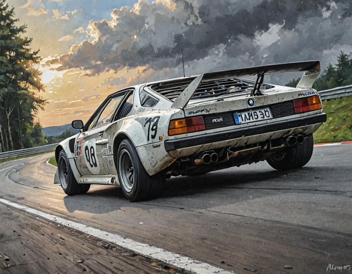 BMW M1 Races Nürburgring in 70s Acrylic Painting