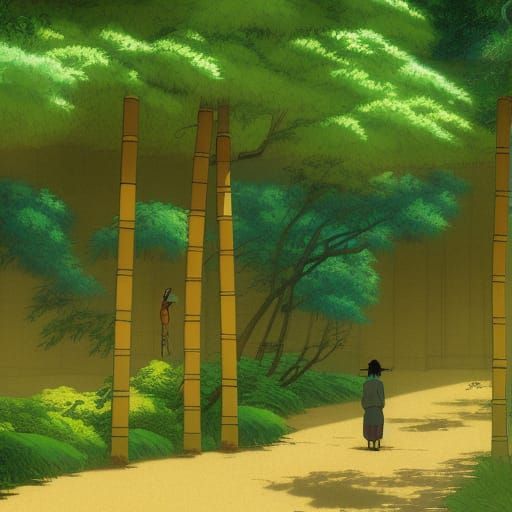 Japanese Horse in Bamboo Garden, Anime Style