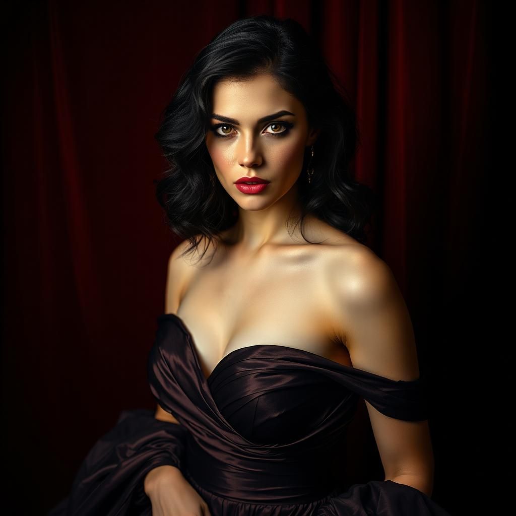 Striking Woman in Evening Gown, Hyperrealistic Portrait