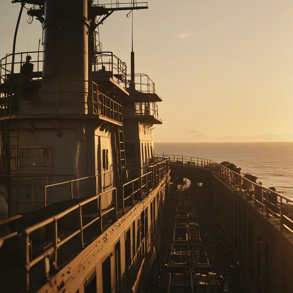 Golden Hour Ship Horizon Cinematic Film Still