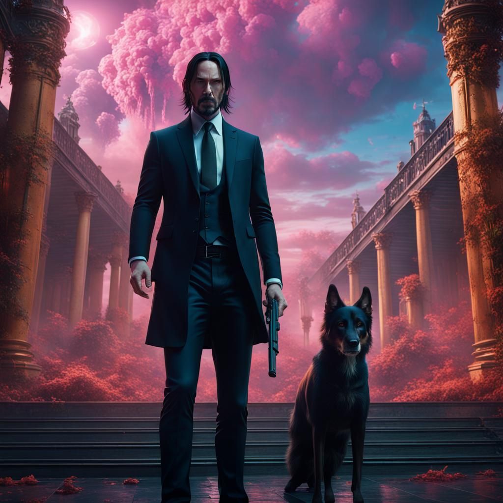 John Wick Ascends to Heaven: Detailed Digital Painting