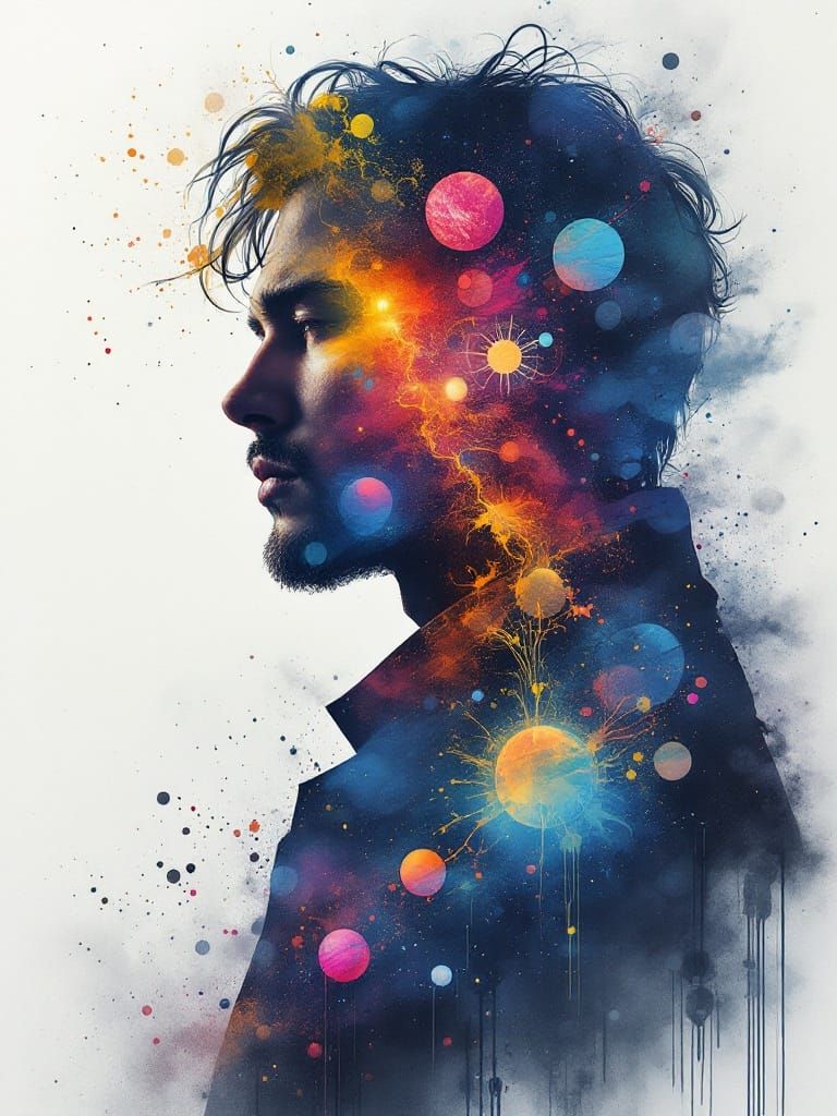 Cosmic Gentleman in Vibrant Acrylic and Watercolor