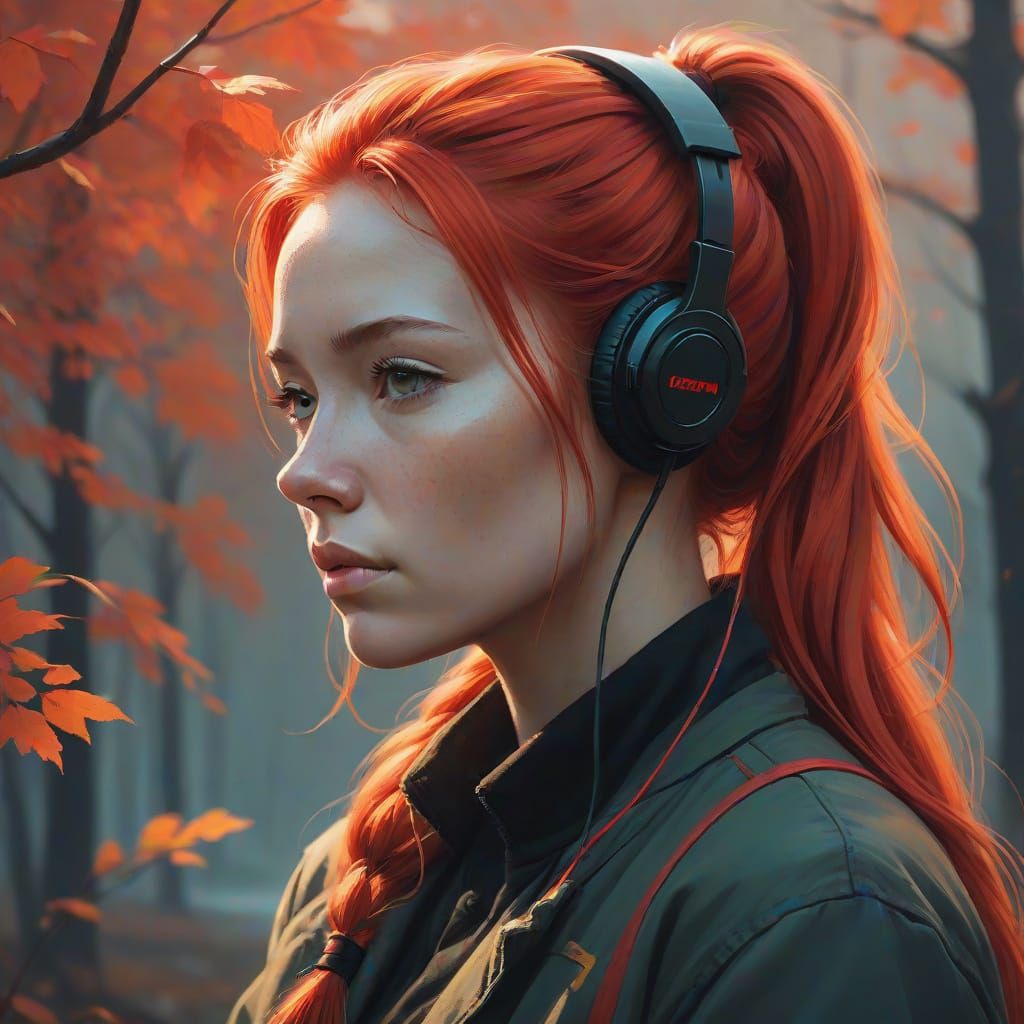 Surreal Portrait of a Young Woman in a Vibrant Red Backgroun...