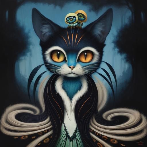 Pop Surrealist Painting of Figures with Large Eyes