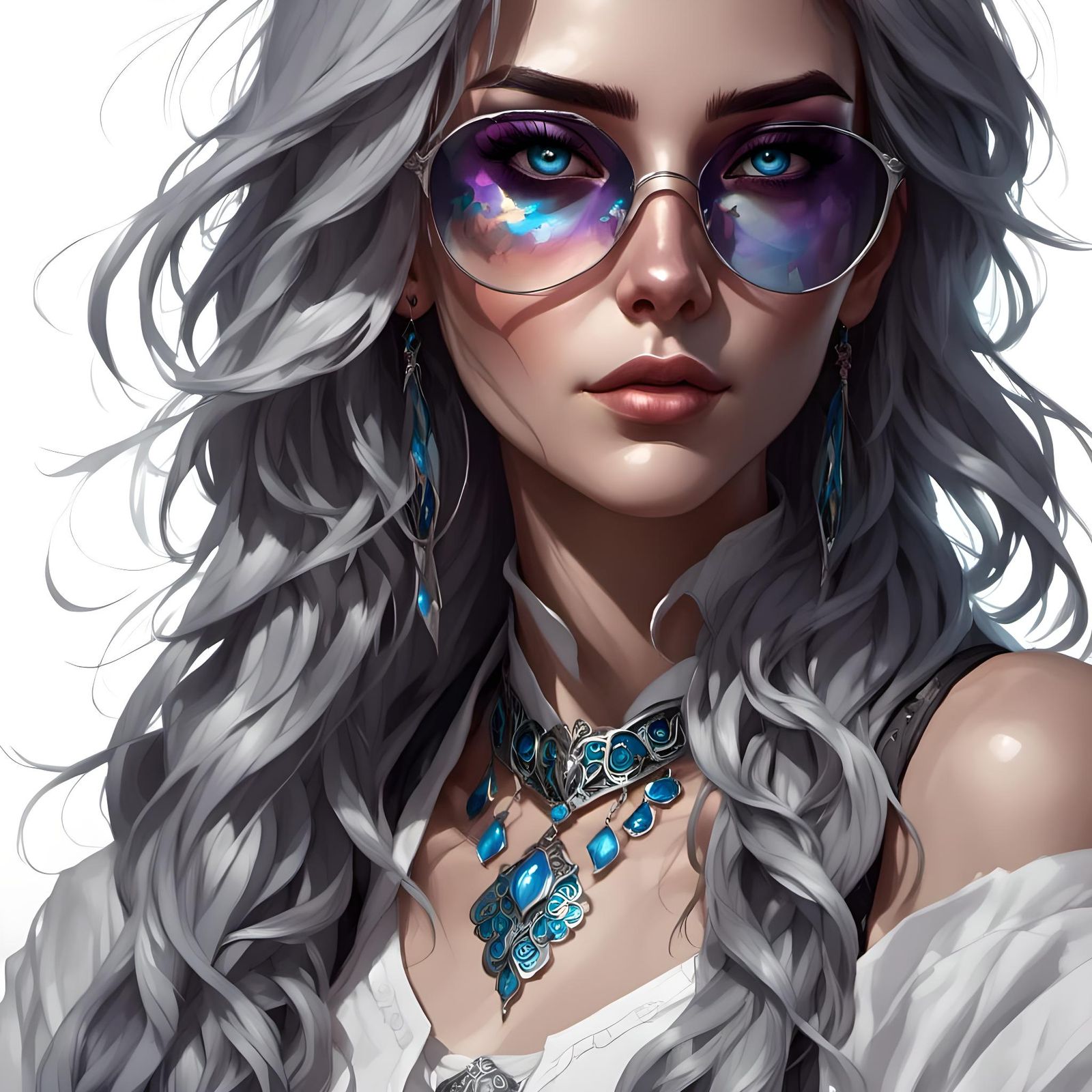 Female College Student, Grey Wavy Hair, Shades of Grey Highlights