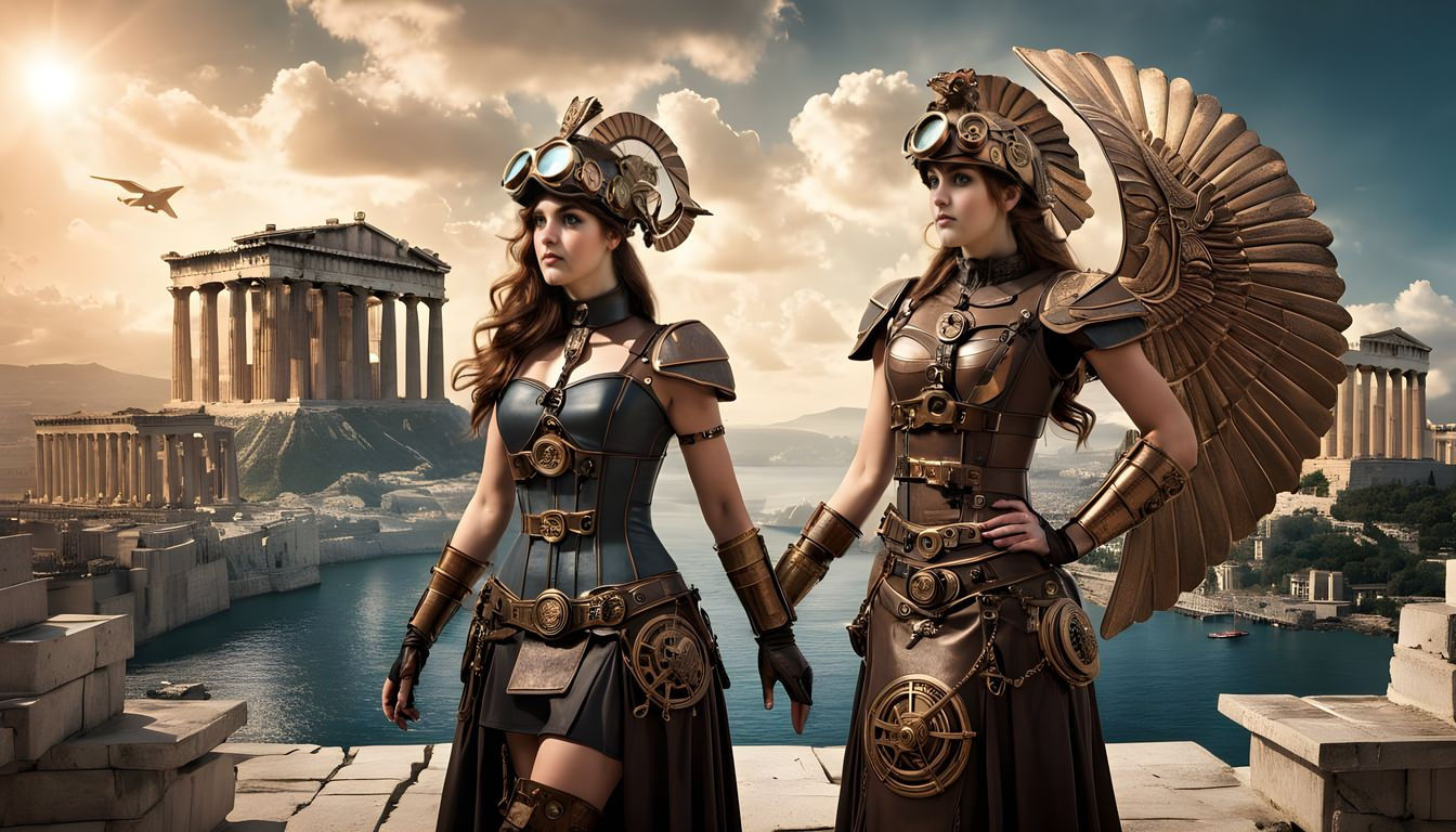 Steampunk Goddess of the Aegean in Ancient Greek Elegance