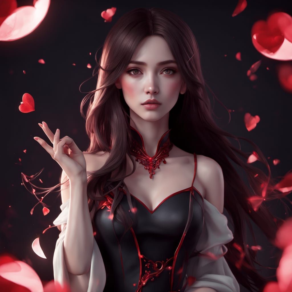 Mysterious Woman Casts Spell on Valentine's Day Anime Art