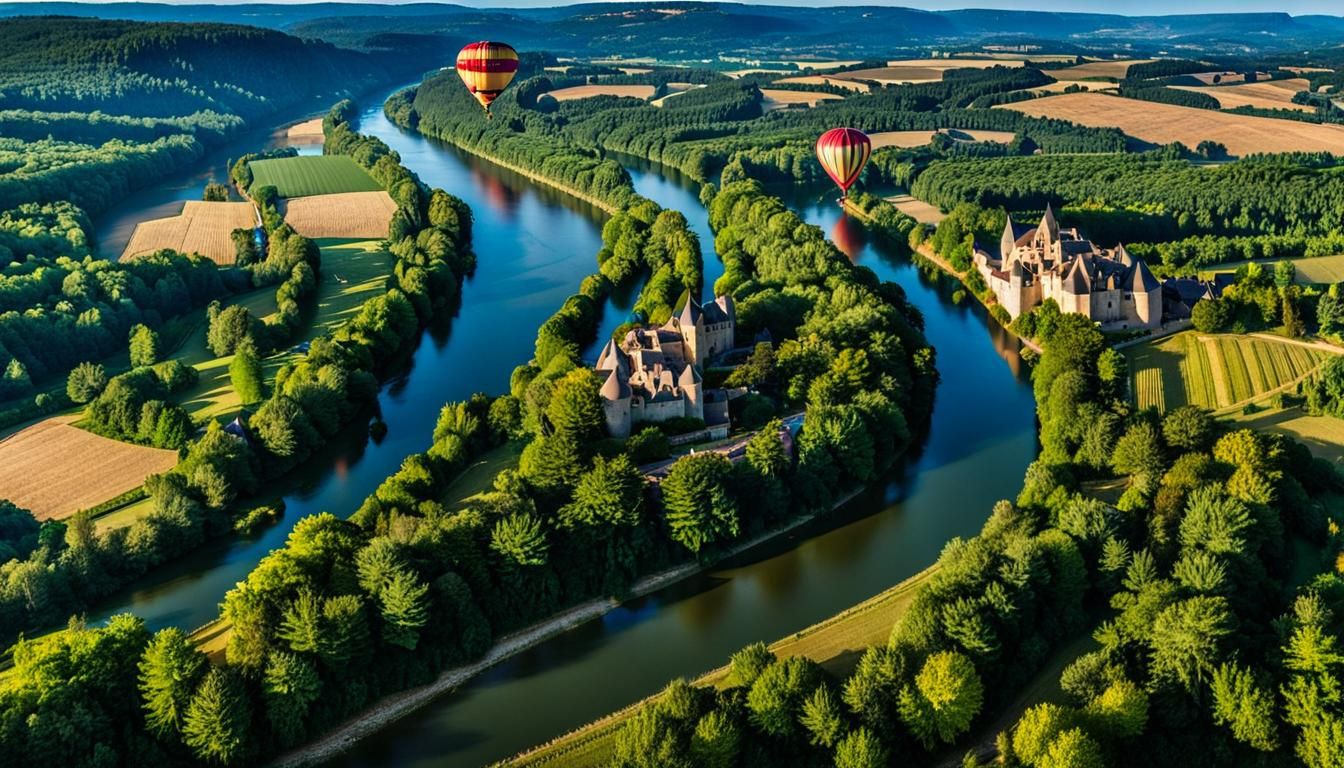 Hot Air Balloons Over Dordogne River Valley