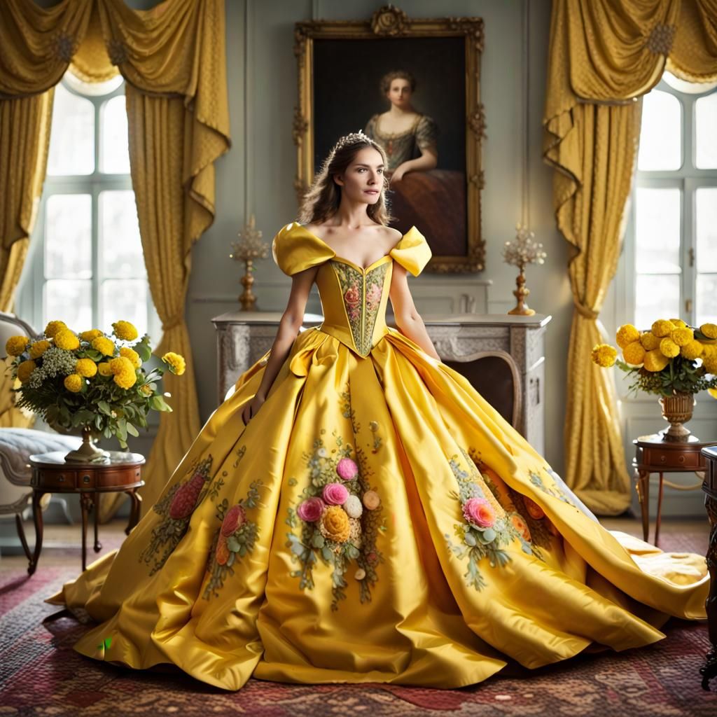 Young Princess in Yellow Ball Gown Portrait