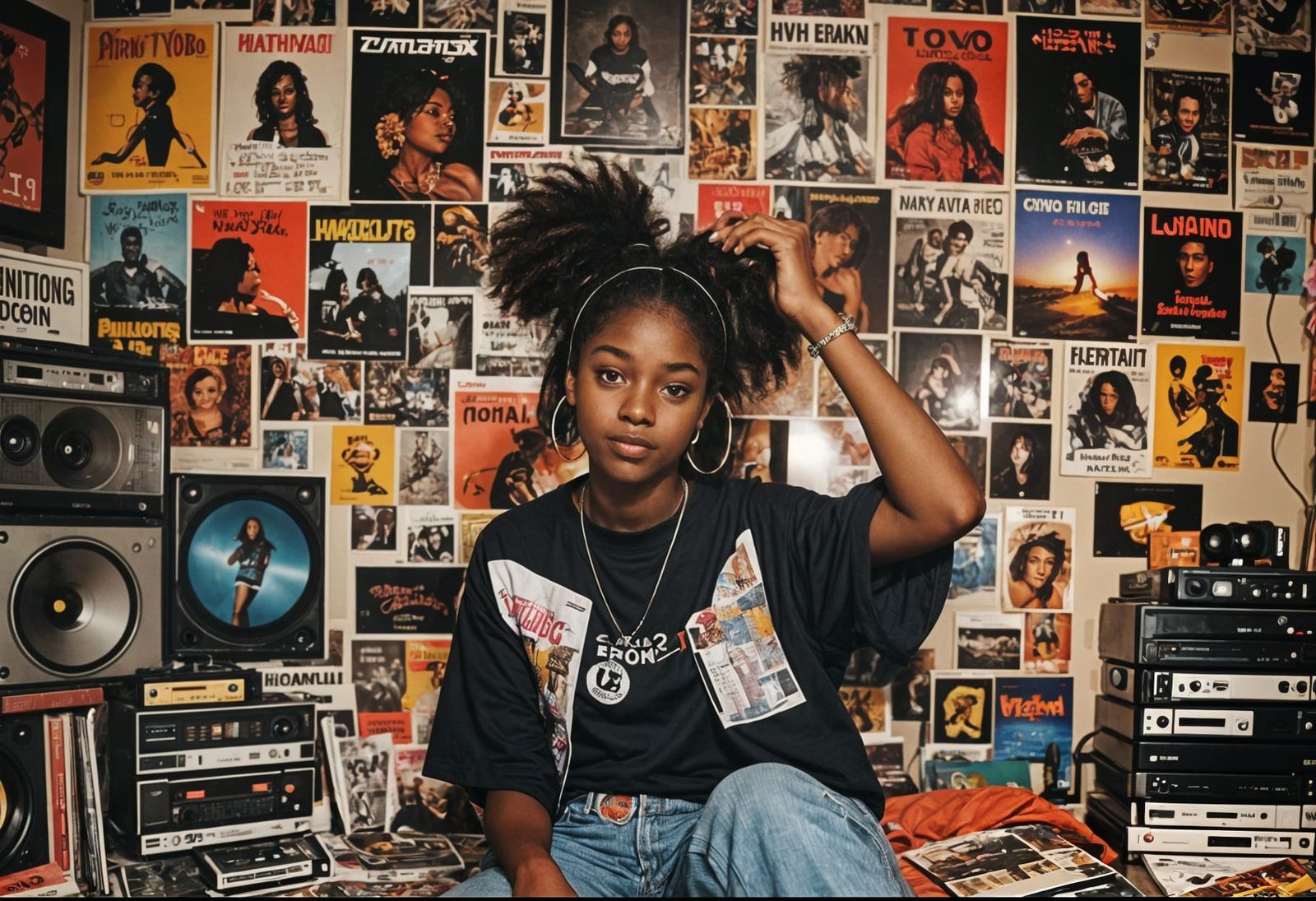 Teenage Girl Dancing in 1990s Bedroom