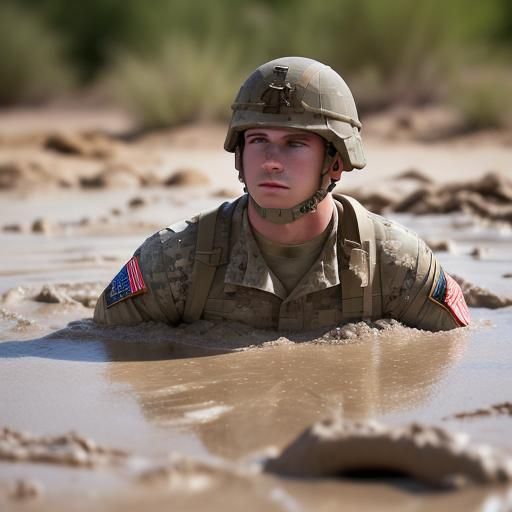 American Soldier Sinking in Quicksand: Professional Photo