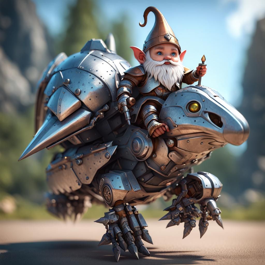 Armored Gnome Knight Astride Cybernetic Bird