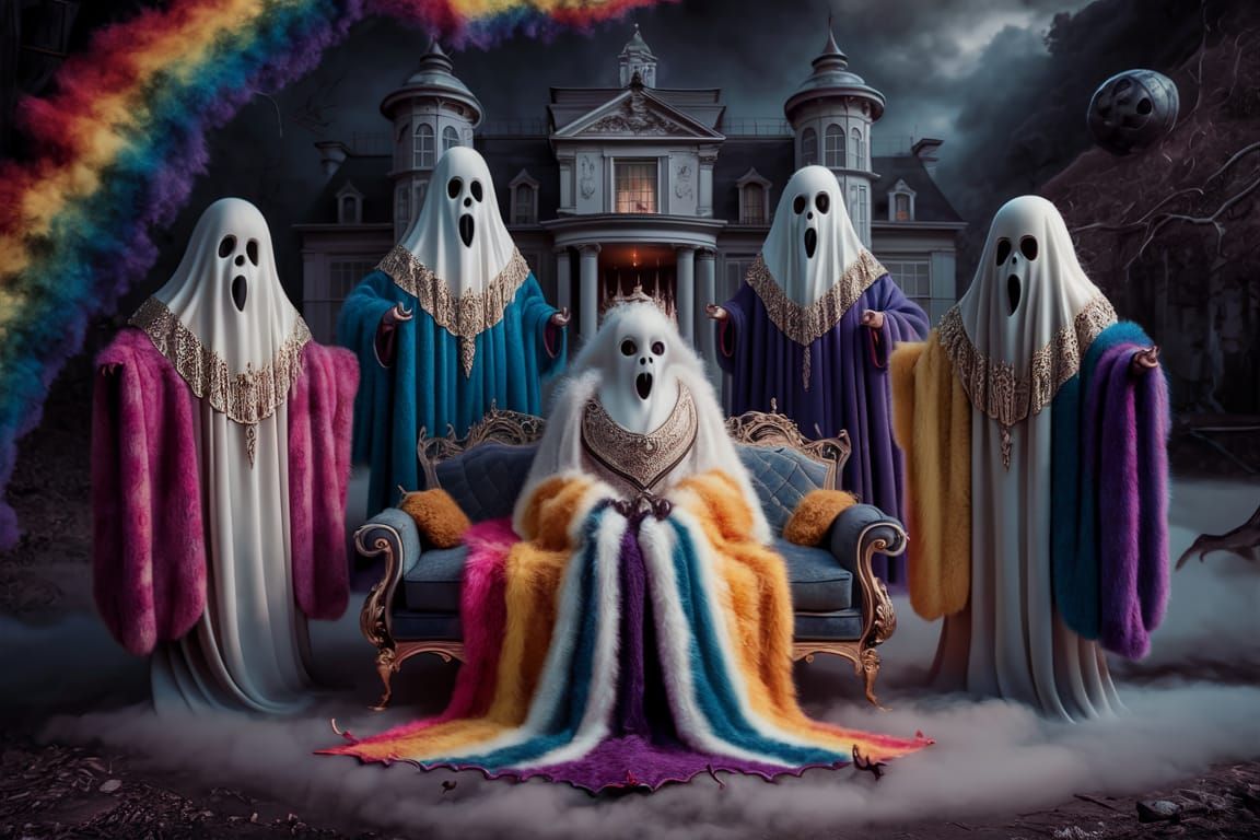 Rainbow Ghosts Haunt Mansion in Surreal Cobweb Couture
