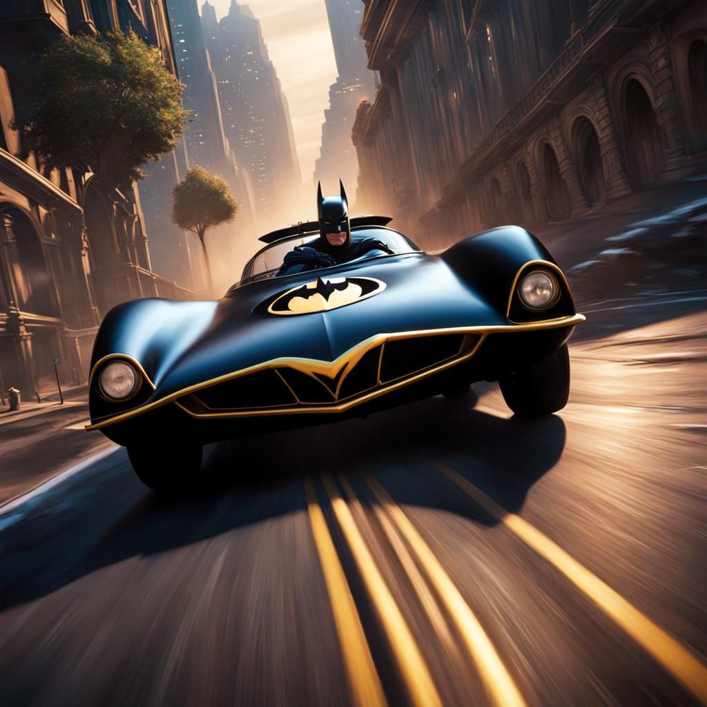 Batman Drives 1966 Batmobile: Detailed Matte Painting