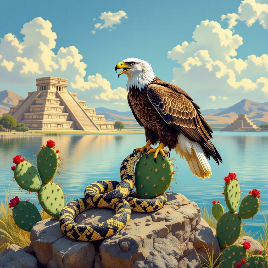 Mexican Eagle Devouring Snake on Cactus
