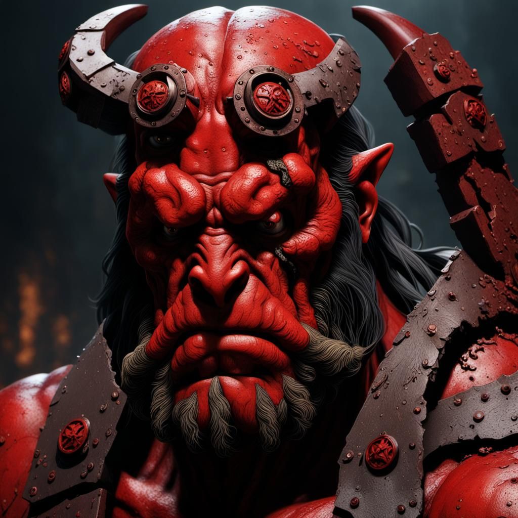 Morbid Hellboy Portrait in Meatcanyon Style