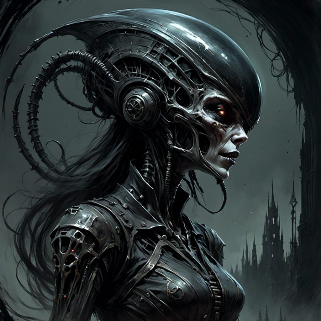xenomorph with a dark helmet