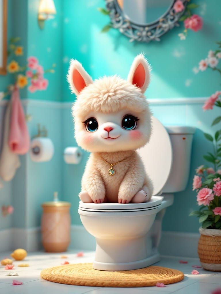 Chibi Alpaca in Luxurious Bathroom