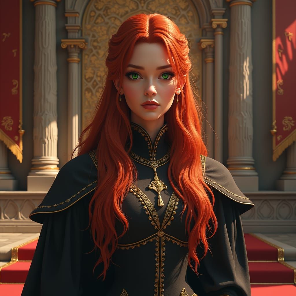 Regal Redhead in Throne Room: Fantasy Concept Art
