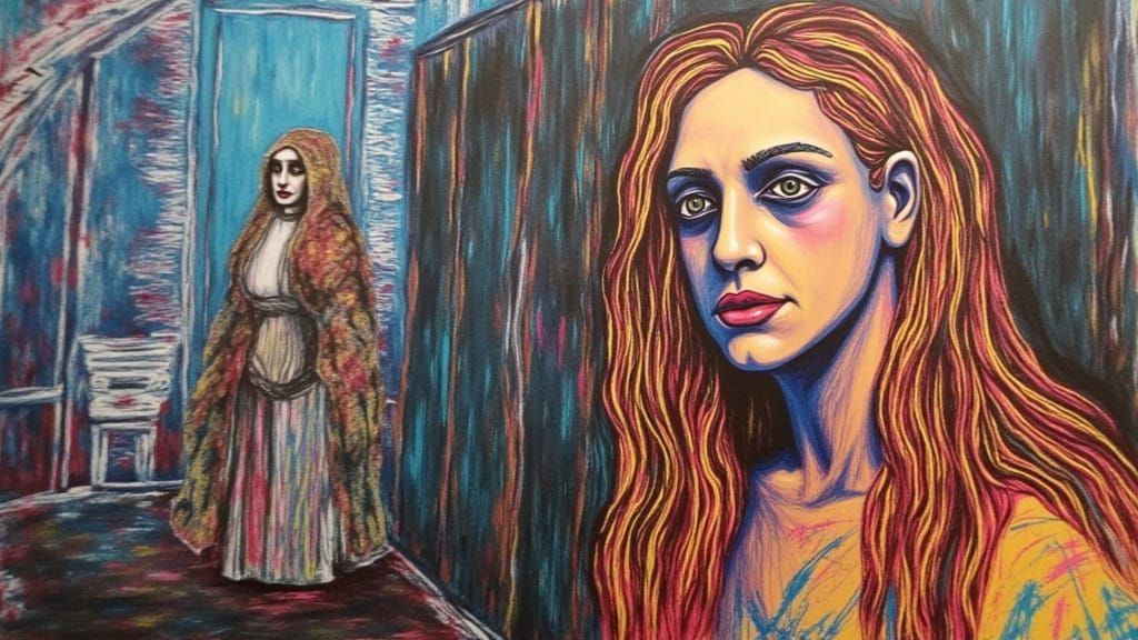 Gothic Surrealist Alley Scene with Mother Saint Barb'ra