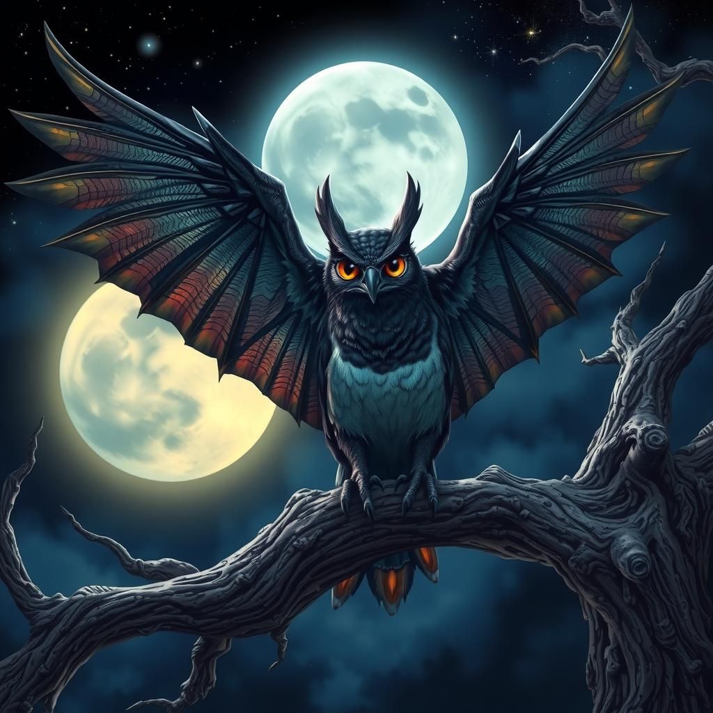 Great Eared Nightjar with dragon-like wings, Large, mesmeriz...