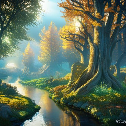 Golden Autumnal Light on English Elder Tree Village