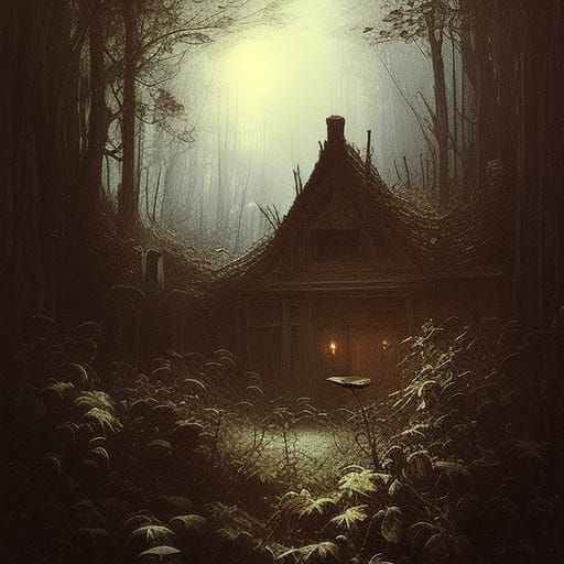 Mushroom House in Dark Fantasy Style