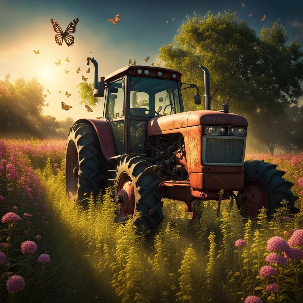 Overgrown Tractor: Nature's Reclamation in High Resolution