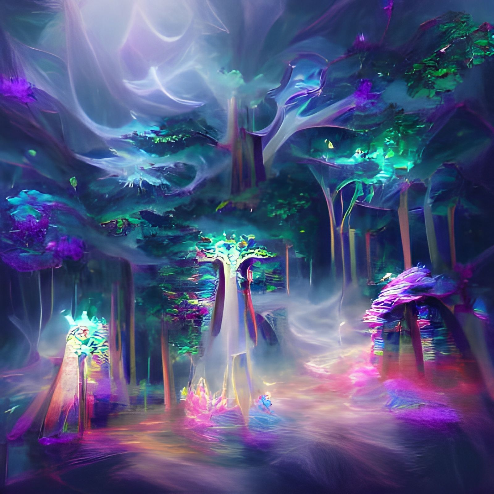 Misty Forest Sunlight