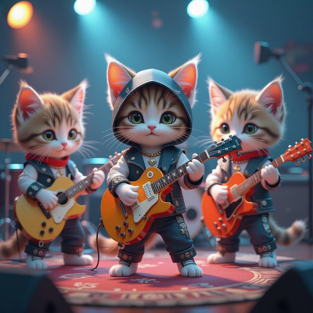 Kitten Rock Band in Anime-Inspired 3D Art