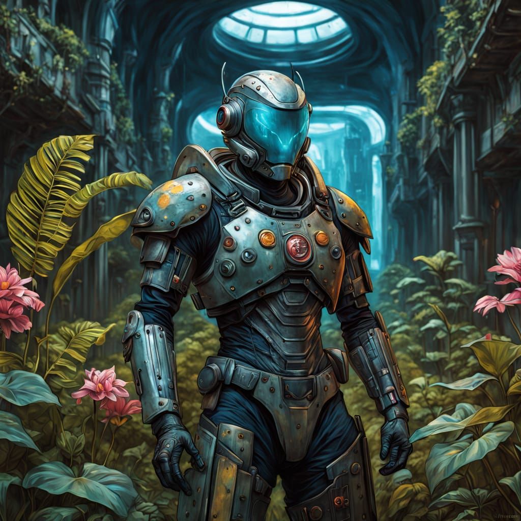 Space Legionnaire in Bioluminescent Alien Garden