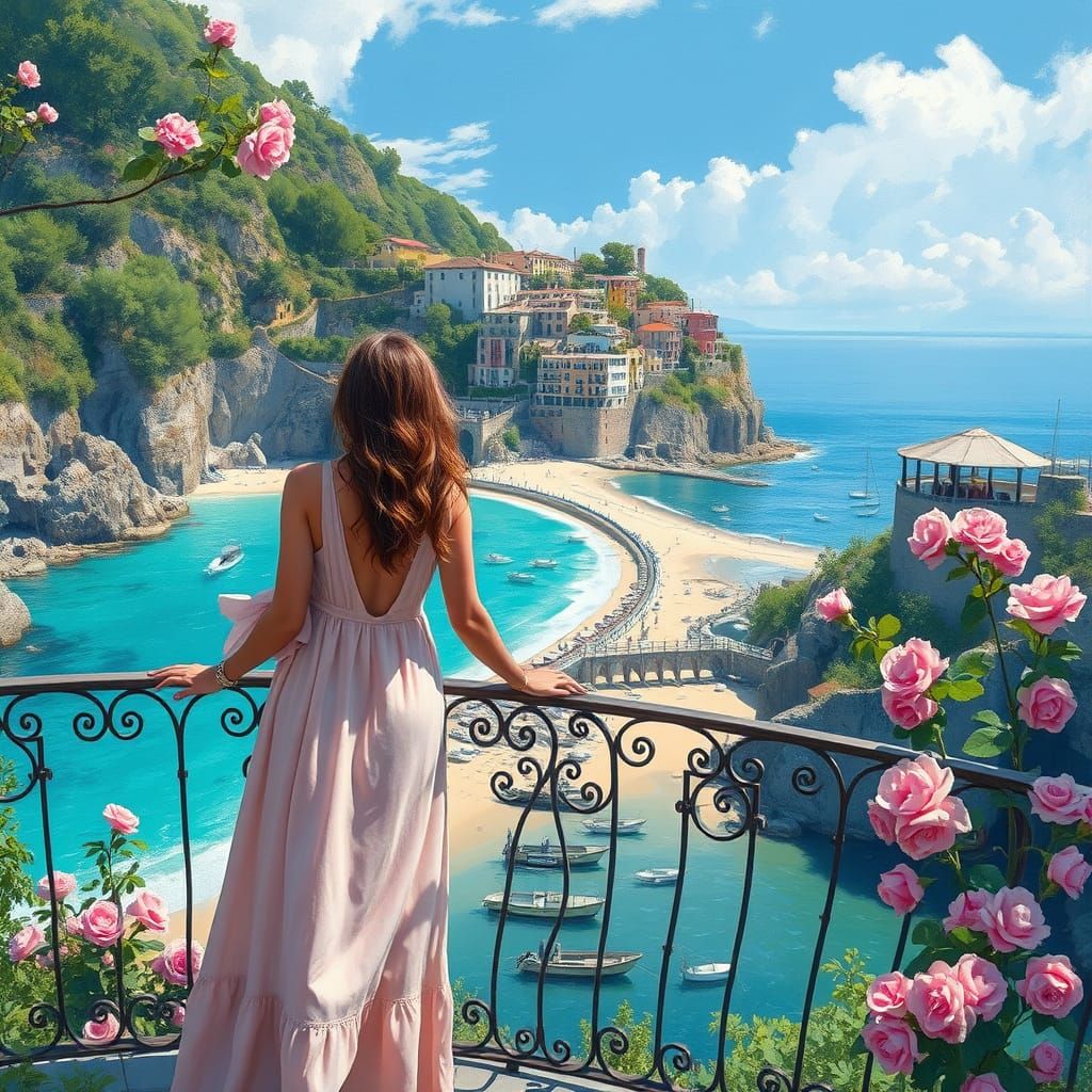 Charming Italian Village Landscape in Impressionistic Style