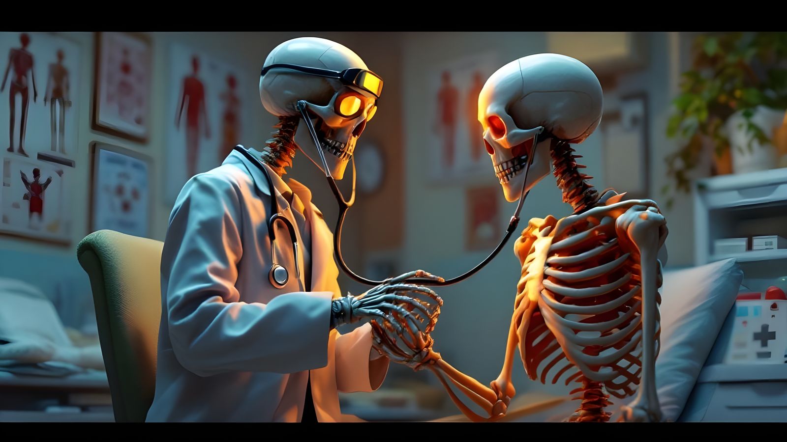 Skeleton Doctor Examines Patient: 3D Rendered Masterpiece