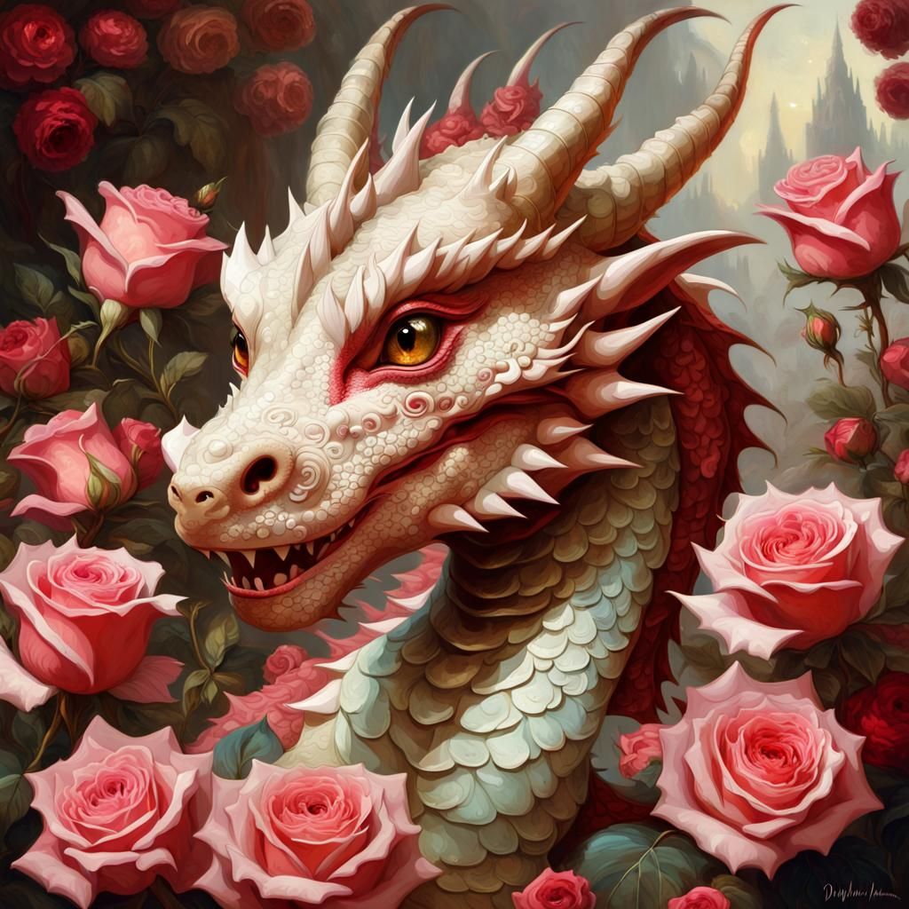 Mythical Rose Dragon Portrait in 3D