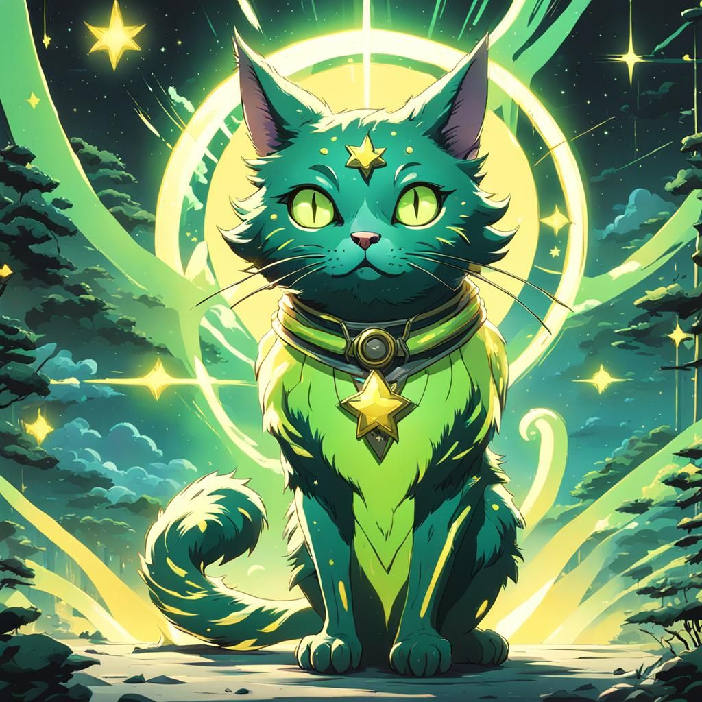 Cute Alien Cat in Studio Ghibli Anime Style