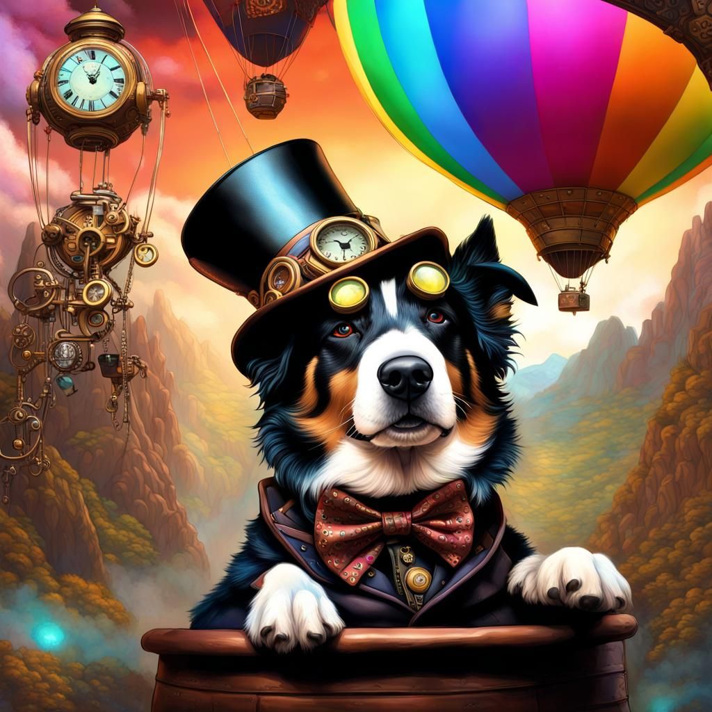 Steampunk Dog Time Traveler in Wonderland