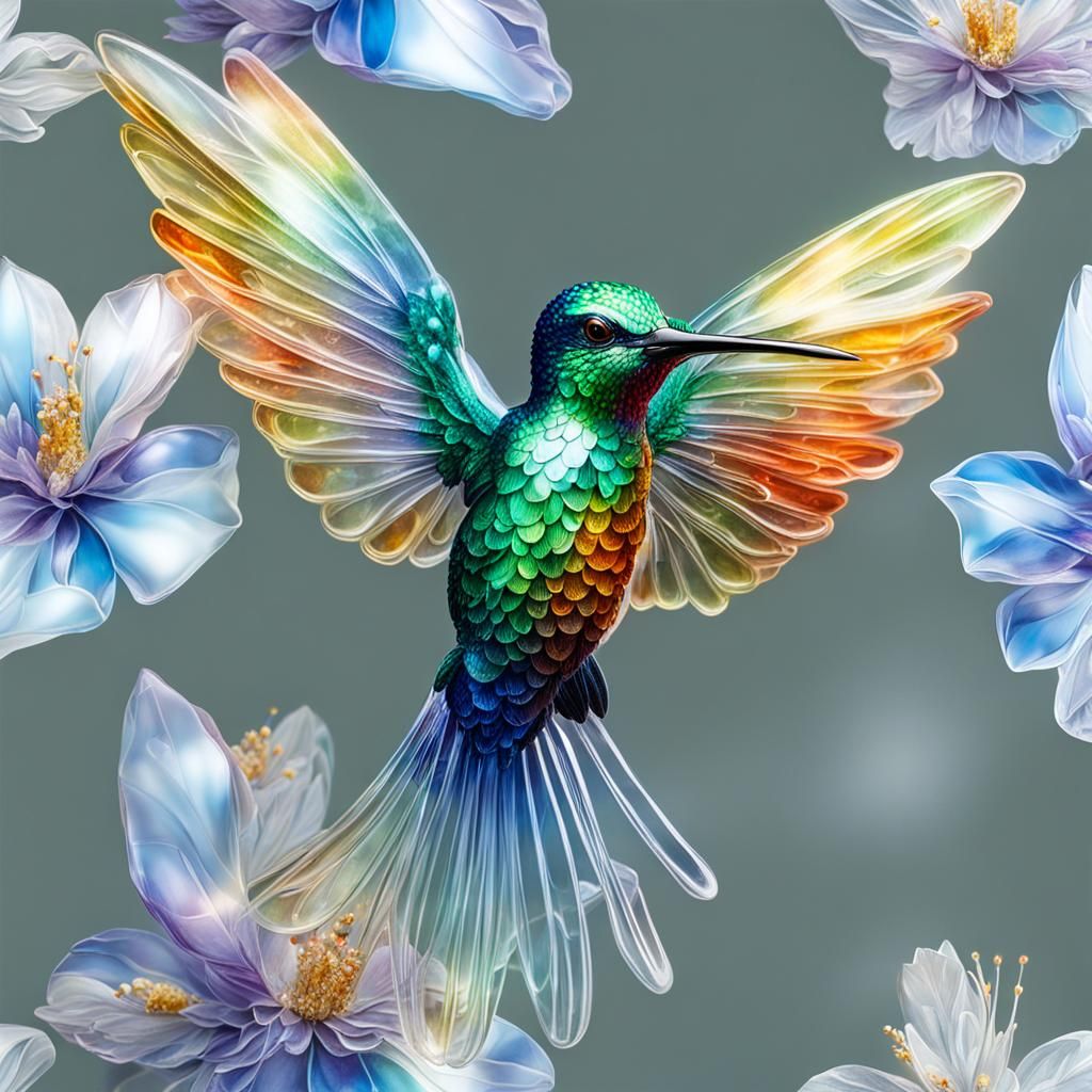 Glass Hummingbird with Crystal Flower