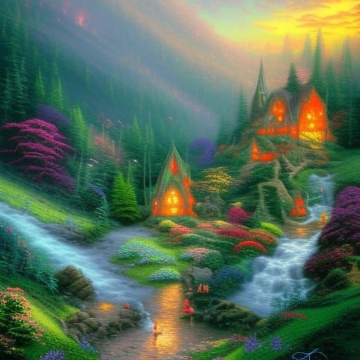 Mystical Mountain Portal with Fairies in Ethereal Style