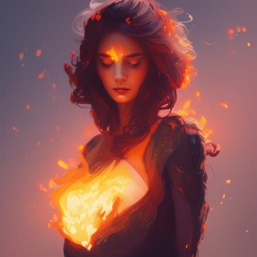 Fiery Woman Portrait in Hyperdetailed Style