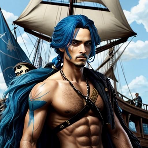 Surreal Vaporwave Pirate with Parrot on Ship