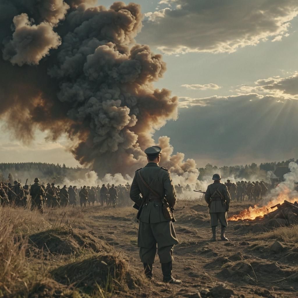 German Officer Orders Attack: Cinematic Film Still