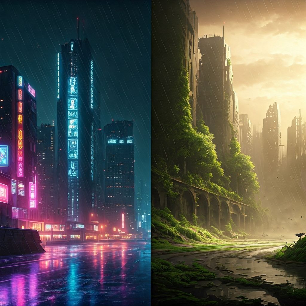 Cyberpunk City vs. Post-Apocalyptic Wasteland